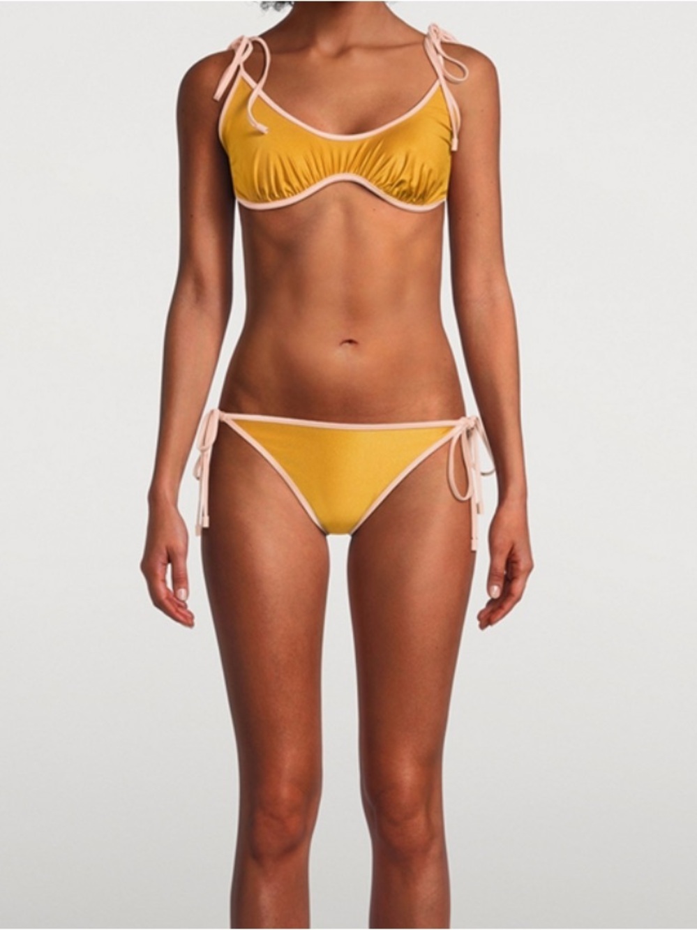 Zimmermann Alight Underwire Bikini Set yellow gold pink strappy scoopneck tie